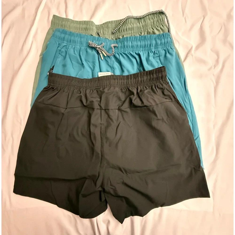 Mens Athletic Gym Shorts Lot of 3 Black Teal Green Zipper Pockets Size M